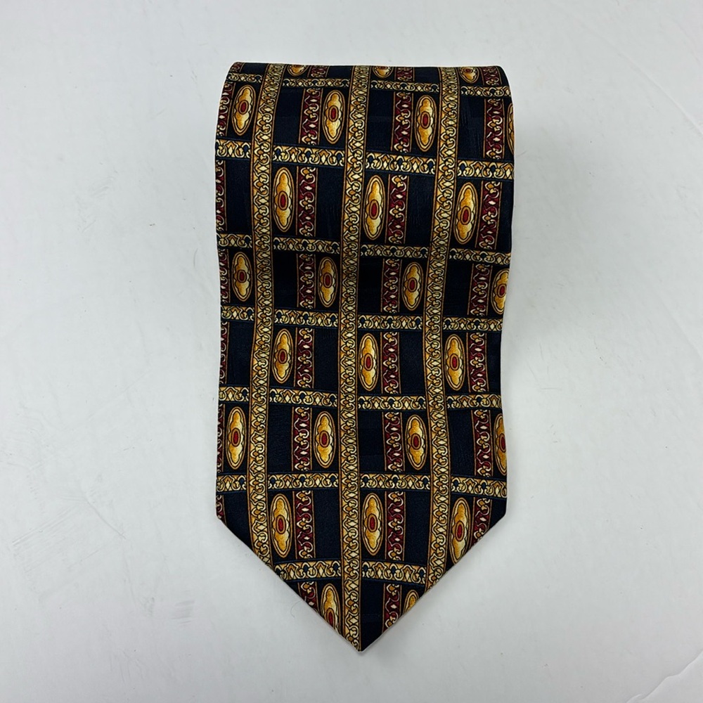 Executive Collection Neck Tie 100% SILK Navy Blue Gold Burgundy